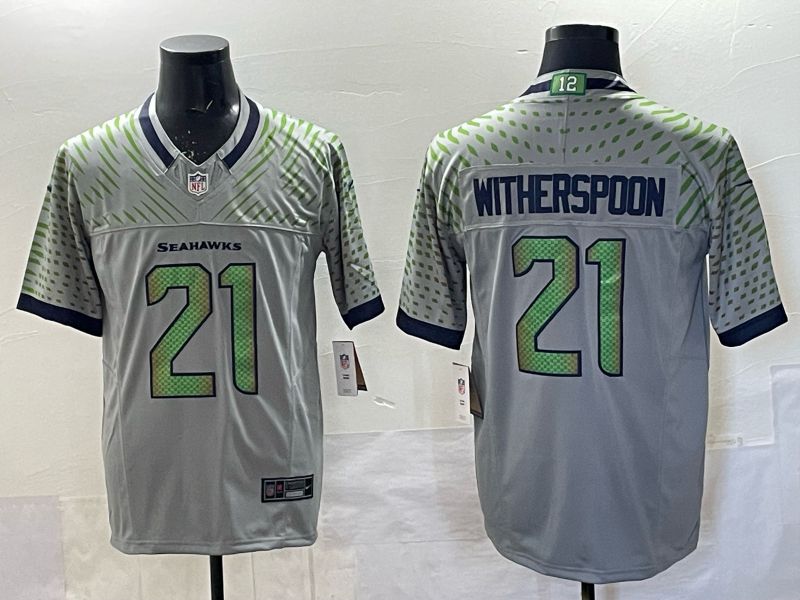 Men 2025 Seattle Seahawks #21 Witherspoon Grey 5th generation Throwback Nike Limited NFL Jersey style 04